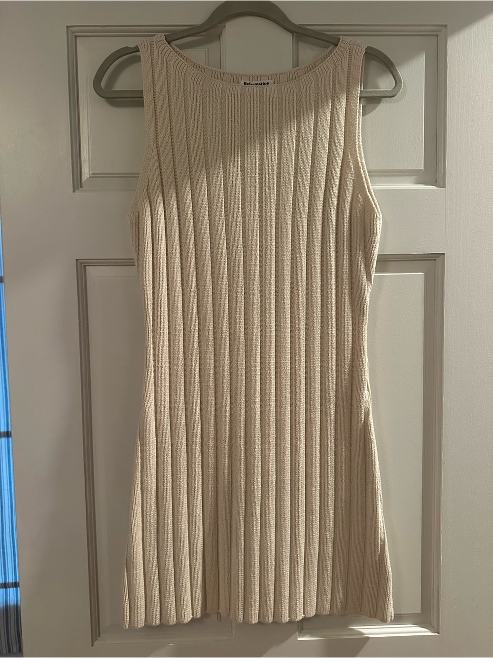 Reformation Cream Ribbed Mini Dress